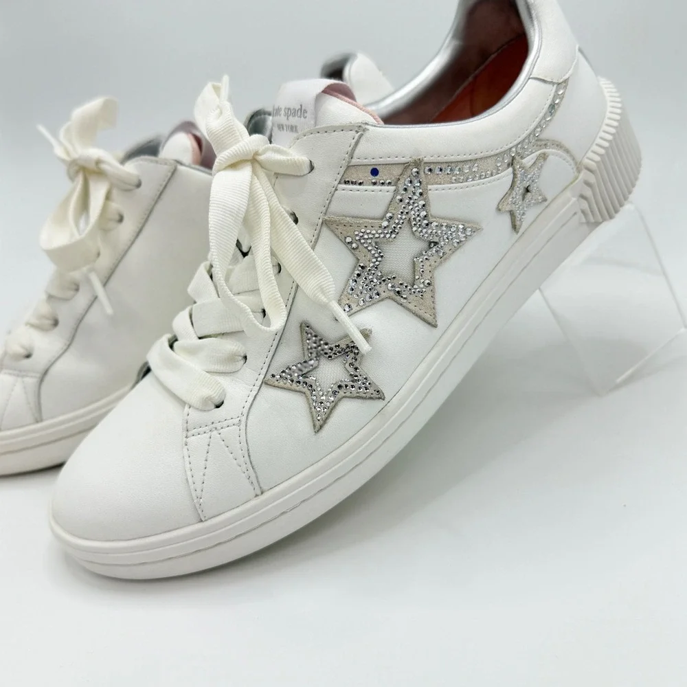 Kate Spade Starlight White Leather Celestial Wedding Sneakers 8.5B Y2K Luxe